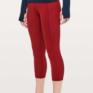 Women's High-Rise Red Cropped Performance Leggings